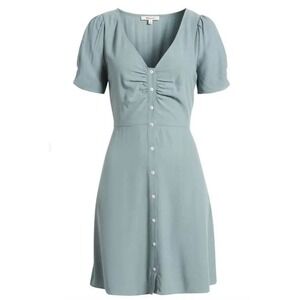 Madewell V-Neck Button-Front Mini Dress in Faded River Blue, Size 8 US, NWT